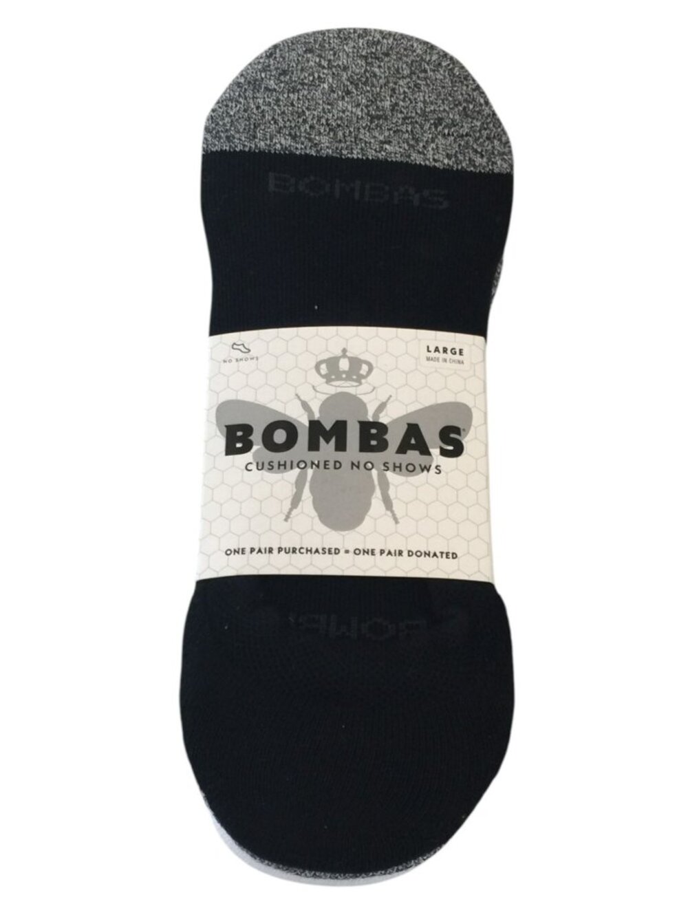BOMBAS Men's Large Cushioned No Show Socks Set of 4 Black Gray White